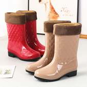 女士雨靴短筒加绒成人水靴厨房防滑胶鞋 时尚 套鞋 中筒雨鞋 防水鞋 女