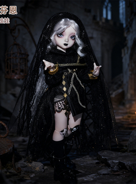 正版新款bjd娃娃Finn芬恩六分黑色骷髅新娘暗黑风修女套装sd玩偶