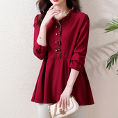 洋气宽松上衣遮肚子打底衫 荷叶边领衬衫 新款 大码 女长袖 2025秋冬季
