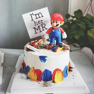 烘焙蛋糕装饰马里奥耀西公仔摆件流苏旗插件三角模具生日甜品装扮