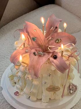 网红款百合花宝石蛋糕仙女女神生日装扮配件钻石爱心蛋糕装饰摆件