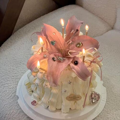 网红款百合花宝石蛋糕仙女女神生日装扮配件钻石爱心蛋糕装饰摆件