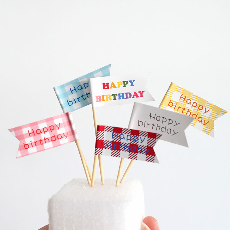 网红烘焙蛋糕装饰ins竹签双面胶小旗子冰粉甜品小插旗贴纸可定制