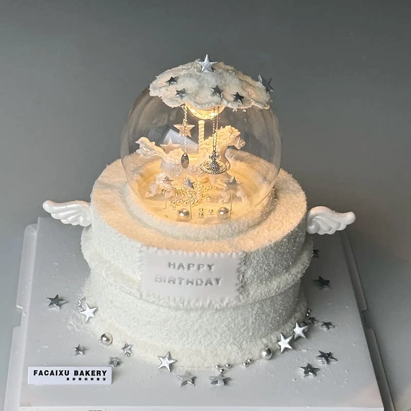 ins风梦幻水晶球旋转木马蛋糕装饰摇控灯土星项链银色星星DIY模具