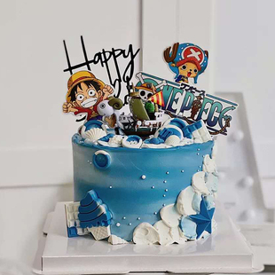 蛋糕装 饰摆件海盗船帆船海贼王摆件路飞卡通主题蛋糕创意摆件插件