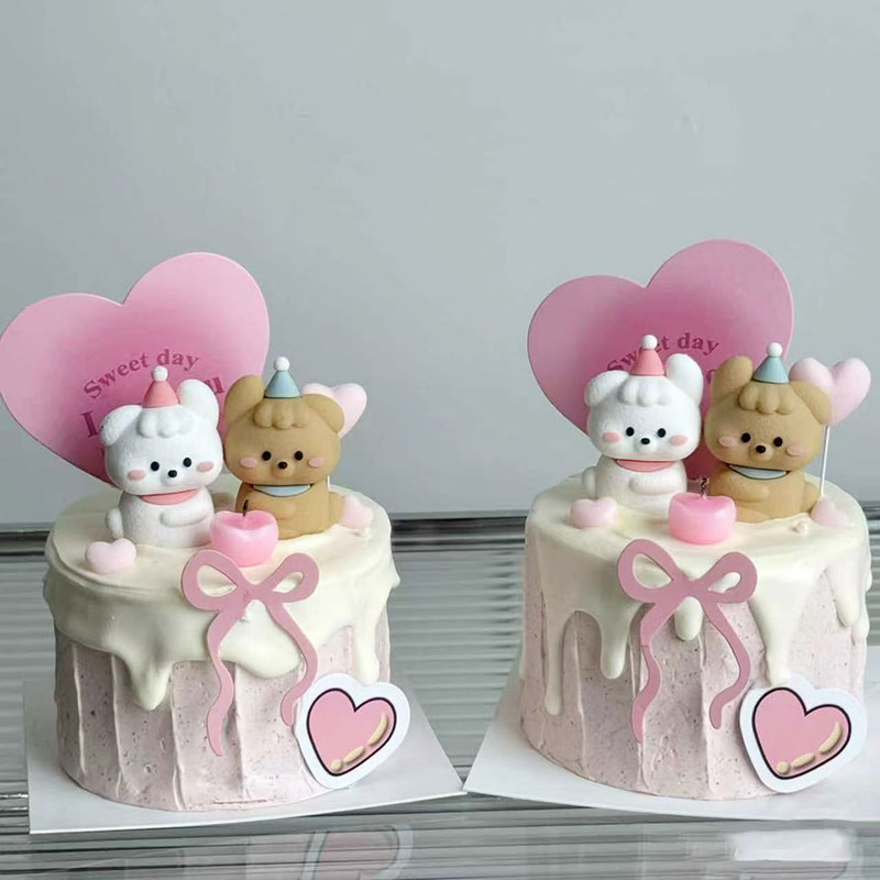 七夕情人节520蛋糕装饰软胶KT猫头情侣修狗表白节日插件