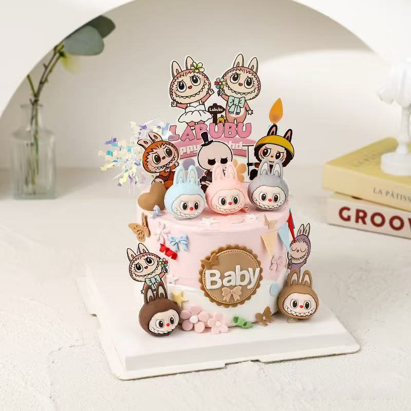 网红拉布布甜品台装饰插件卡通兔子儿童周岁百天生日蛋糕配件装扮