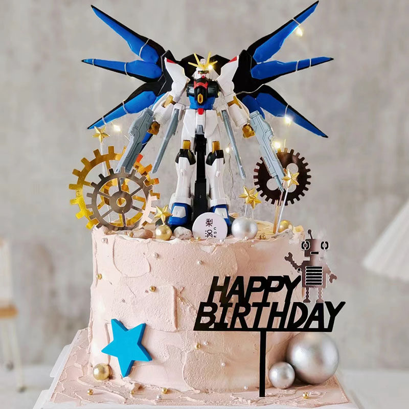 儿童男孩蛋糕装饰摆件机动战士高达机甲模型玩偶男神男生生日装扮