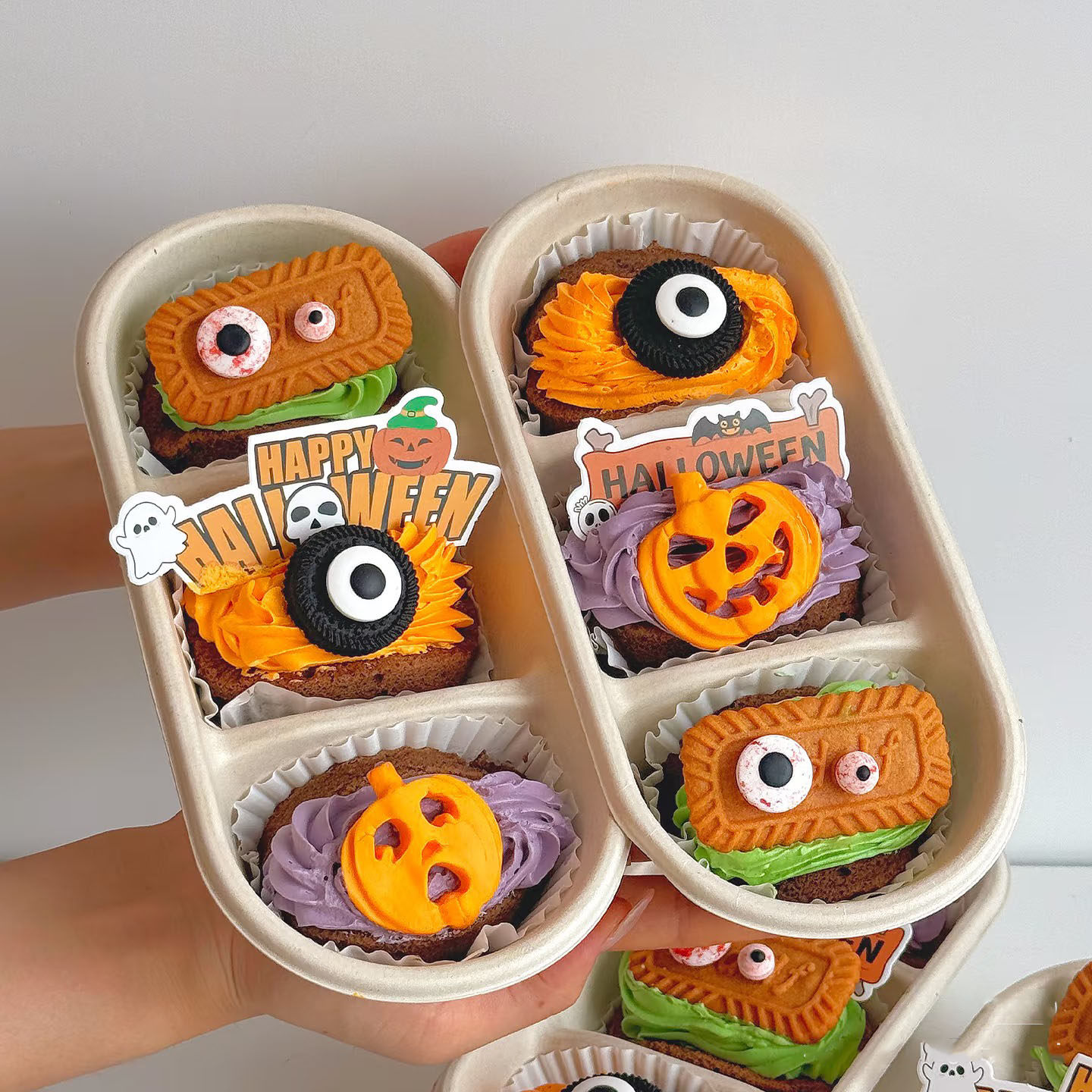 2025万圣节快乐蛋糕装饰插牌鬼脸南瓜狂欢夜派对三拼甜品打包盒
