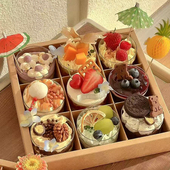 春日出游野餐九宫格慕斯蛋糕打包盒透明PS硬塑方形圆形杯装 扮配饰