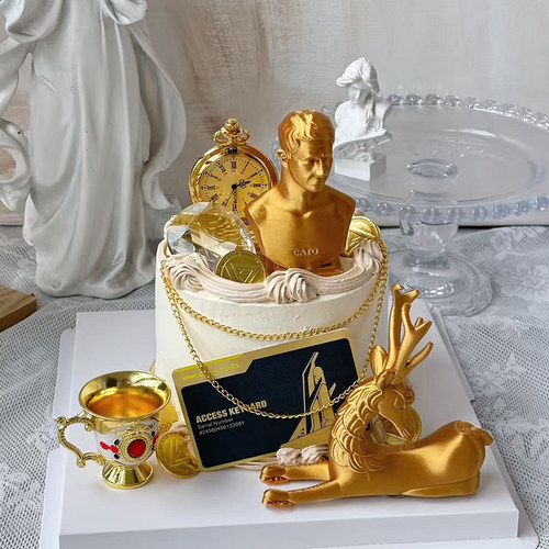三角洲行动蛋糕装饰摆件插件插牌房卡金条金怀表酒杯男神生日装饰