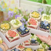网红春游野餐甜品四宫格蛋糕打包盒透明PS硬塑方形圆形杯装 扮配件