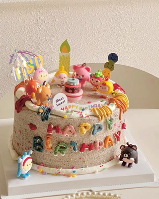 蛋仔派对生日蛋糕装饰仔仔熊失心熊软胶卡通小熊烘焙摆件韩式插件