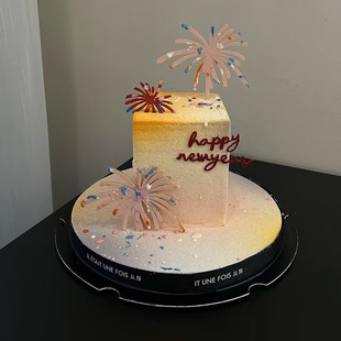 2026春节礼花蛋糕装饰插牌亚克力火花新年快乐插件圣诞快乐字母牌