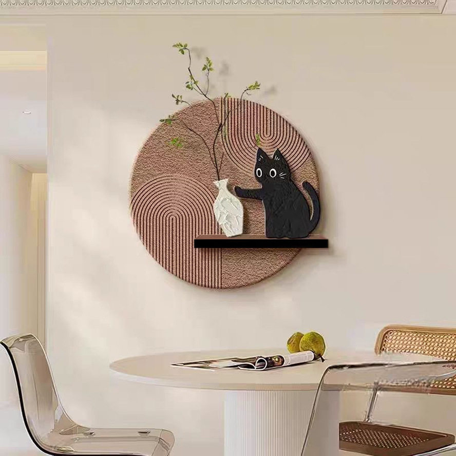 CS-006中古风绿植餐厅装饰画趣味猫咪餐厅墙挂画玄关装饰画餐厅画