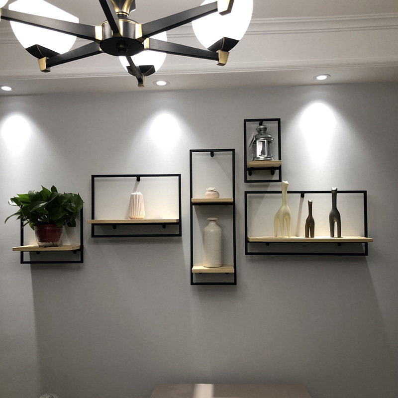 北欧墙上置物架铁艺客厅创意格子壁挂架书架装饰电视背景客厅餐厅