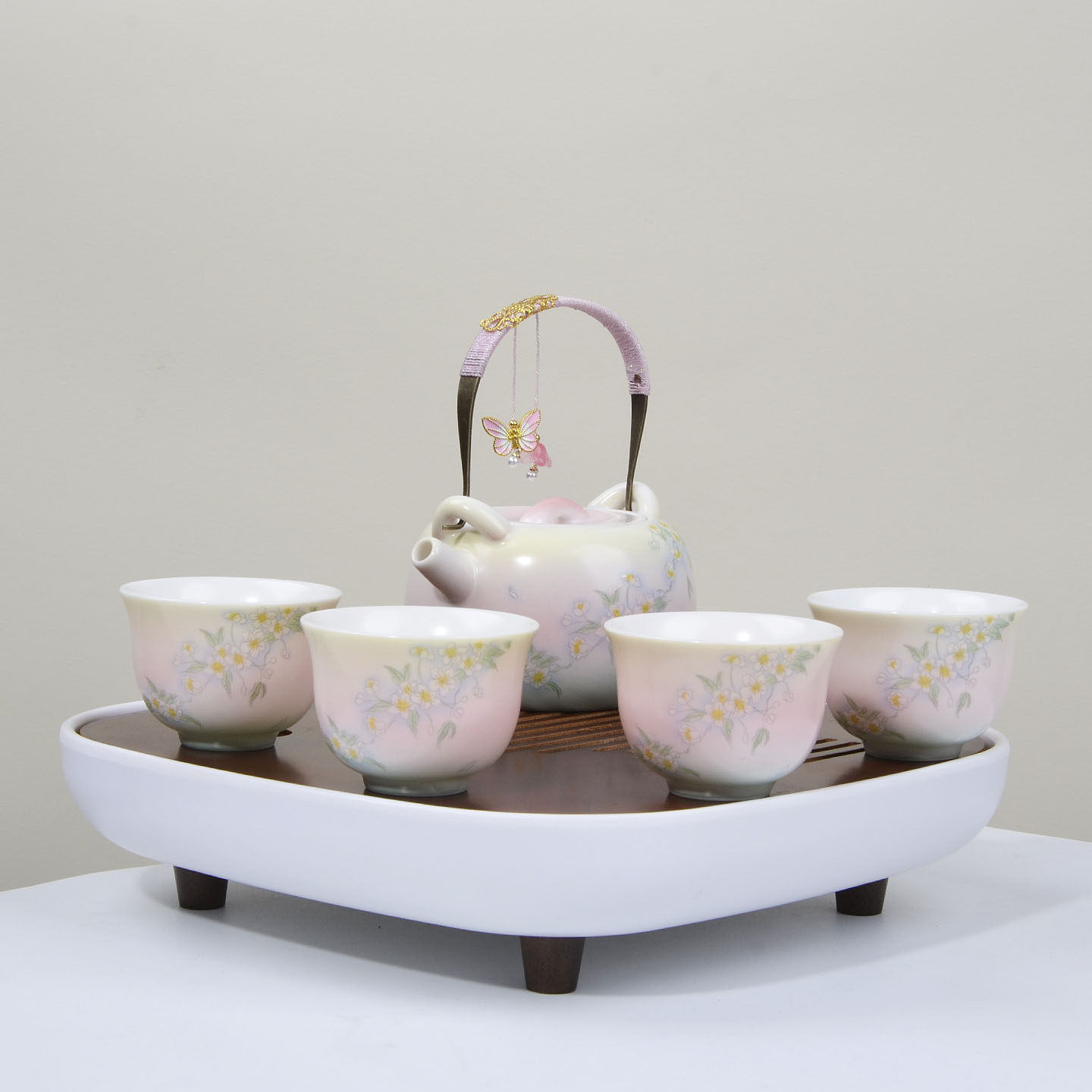 猪油白粉色新中式陶瓷功夫小茶具