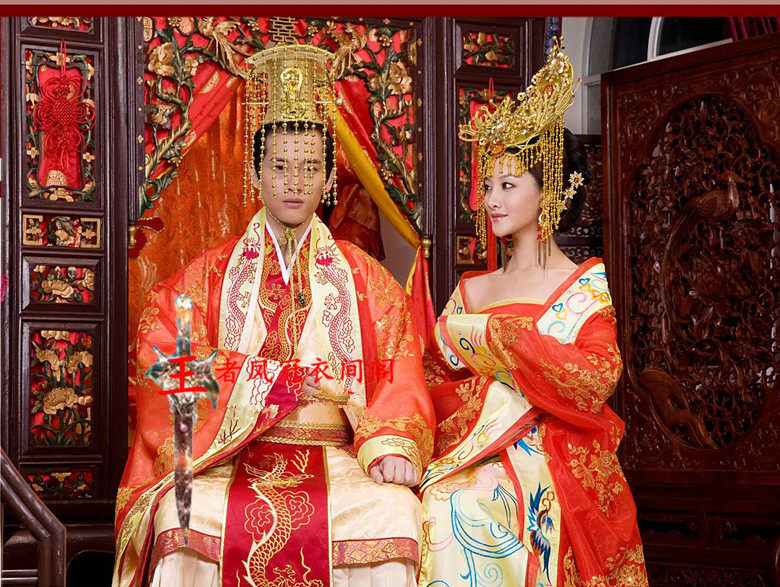 汉唐结婚皇帝门帘头冠皇后凤冠霞帔汉服新郎新娘主题古装皇冠凤冠