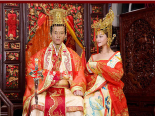 汉唐结婚皇帝门帘头冠皇后凤冠霞帔汉服新郎新娘主题古装皇冠凤冠