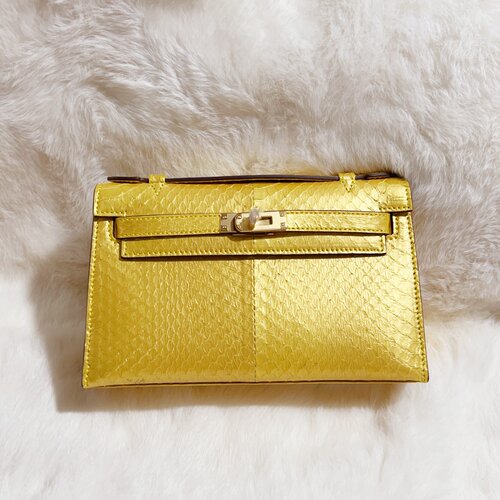 D家秋冬美物新品 超美奢金色天然蛇皮女包单肩凯莉迷你一代