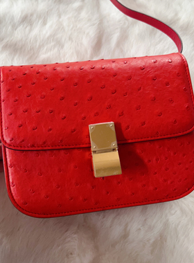 NEW高端美物 超美红色奢华南非进口鸵鸟皮单肩包女包斜跨豆腐包