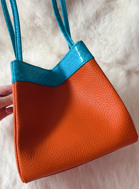D家秋冬新品美物 超美橙色拼色女包手提包手挽包国风潮流