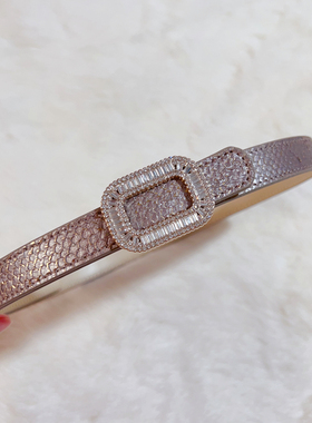 NEW仙品美物 超美灰色轻奢天然三文鱼皮细腰带女皮带裙带大衣皮草