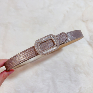 NEW仙品美物 超美灰色轻奢天然三文鱼皮细腰带女皮带裙带大衣皮草