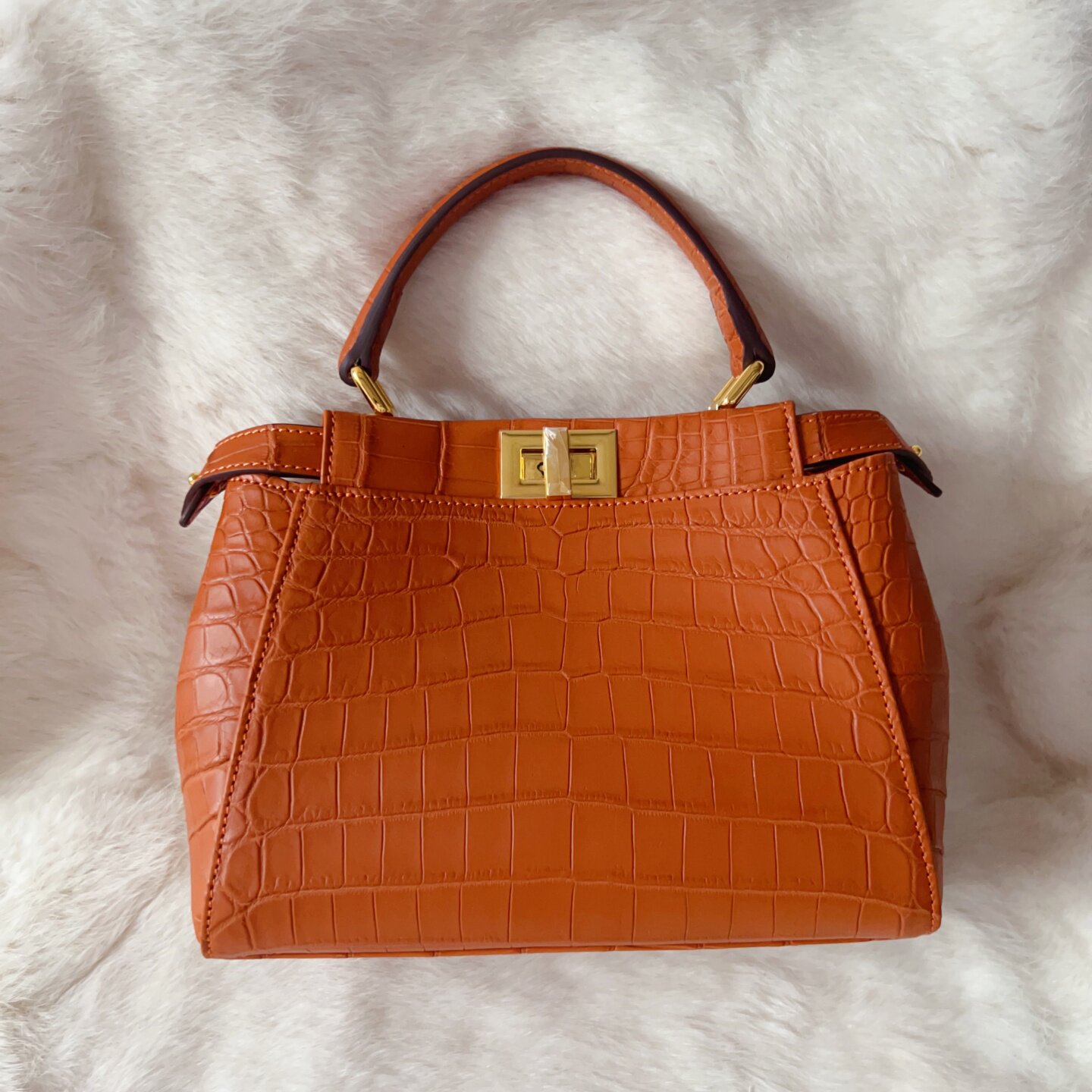 D家高端美物 超美金棕色尼罗鳄鱼皮女包手提单肩斜挎包小号小猫包