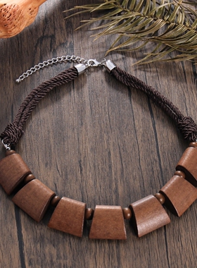 欧美部落风夸张大木块项链