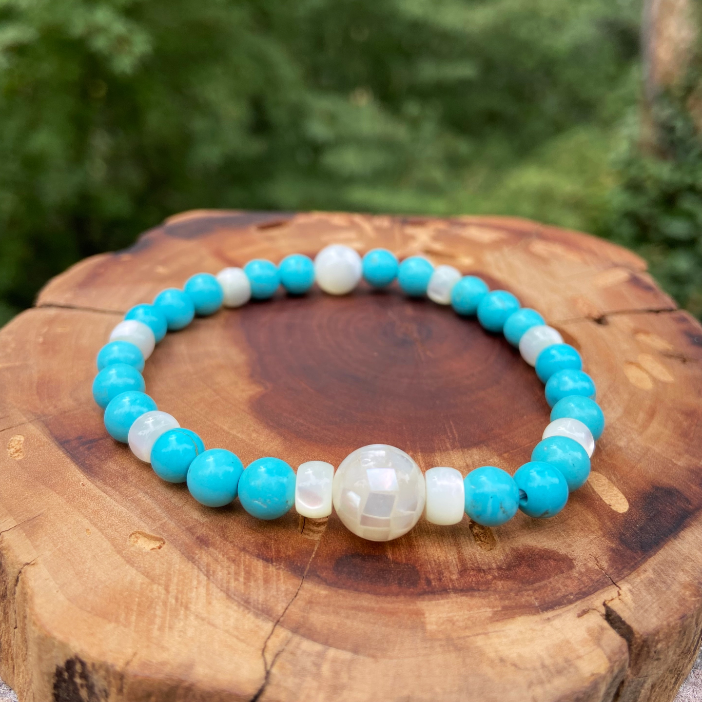 森系天然绿松石手链复古文艺撞色多宝串珠手串玉髓桃木檀木跑环