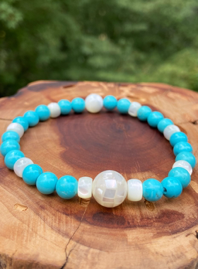 森系天然绿松石手链复古文艺撞色多宝串珠手串玉髓桃木檀木跑环