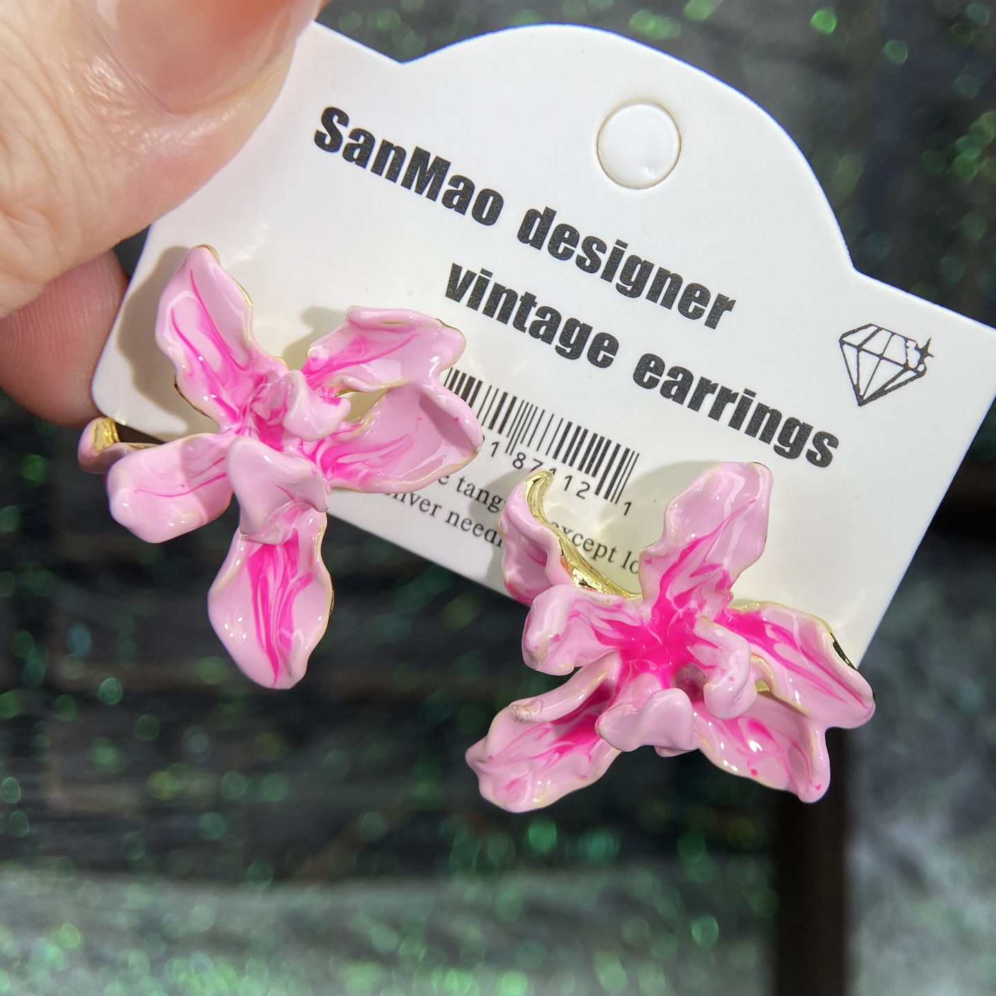 唯美浪漫手绘珐琅滴釉立体不规则花朵耳钉度假风橘红淡粉耳环银针