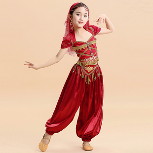 儿童演出服套装敦煌舞蹈服装上衣灯笼裤舞台服宝莱坞少儿印度舞服
