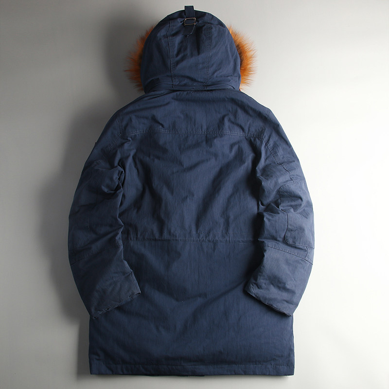 HEAVY  FOX FUR COLLAR CAN BE REMOVED ITALIAN ORIGINAL SINGLE 90 WHITE DUCK DOWN WASHED FABRIC MID-LENGTH DOWN
