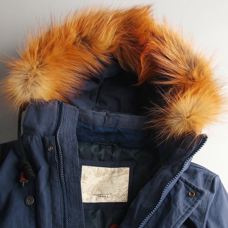 HEAVY  FOX FUR COLLAR CAN BE REMOVED ITALIAN ORIGINAL SINGLE 90 WHITE DUCK DOWN WASHED FABRIC MID-LENGTH DOWN