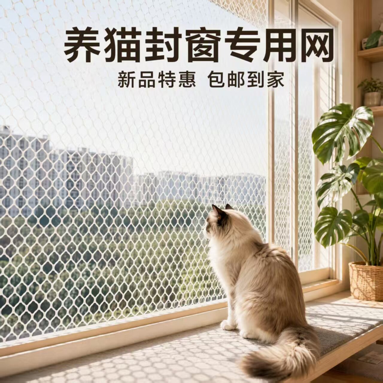 加厚阳台拦猫防护网塑料网格网防盗窗封窗安全网围栏网防猫防坠网