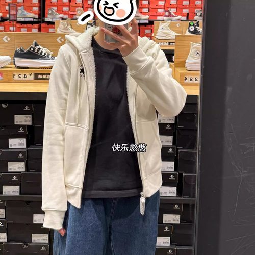Converse匡威2024冬女休闲外套拉链开衫仿羊羔毛卫衣加厚10027936
