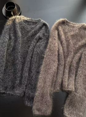 “傍晚时分”高品质羊毛拉毛圆领毛衣