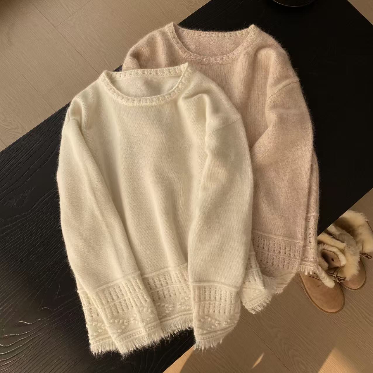 yuhee "心动恋人" 长袖圆领针织衬衫袖镂空毛针织衫毛衣