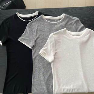 极简撞色圆领短袖 26春夏新品 恤2639 简约通勤