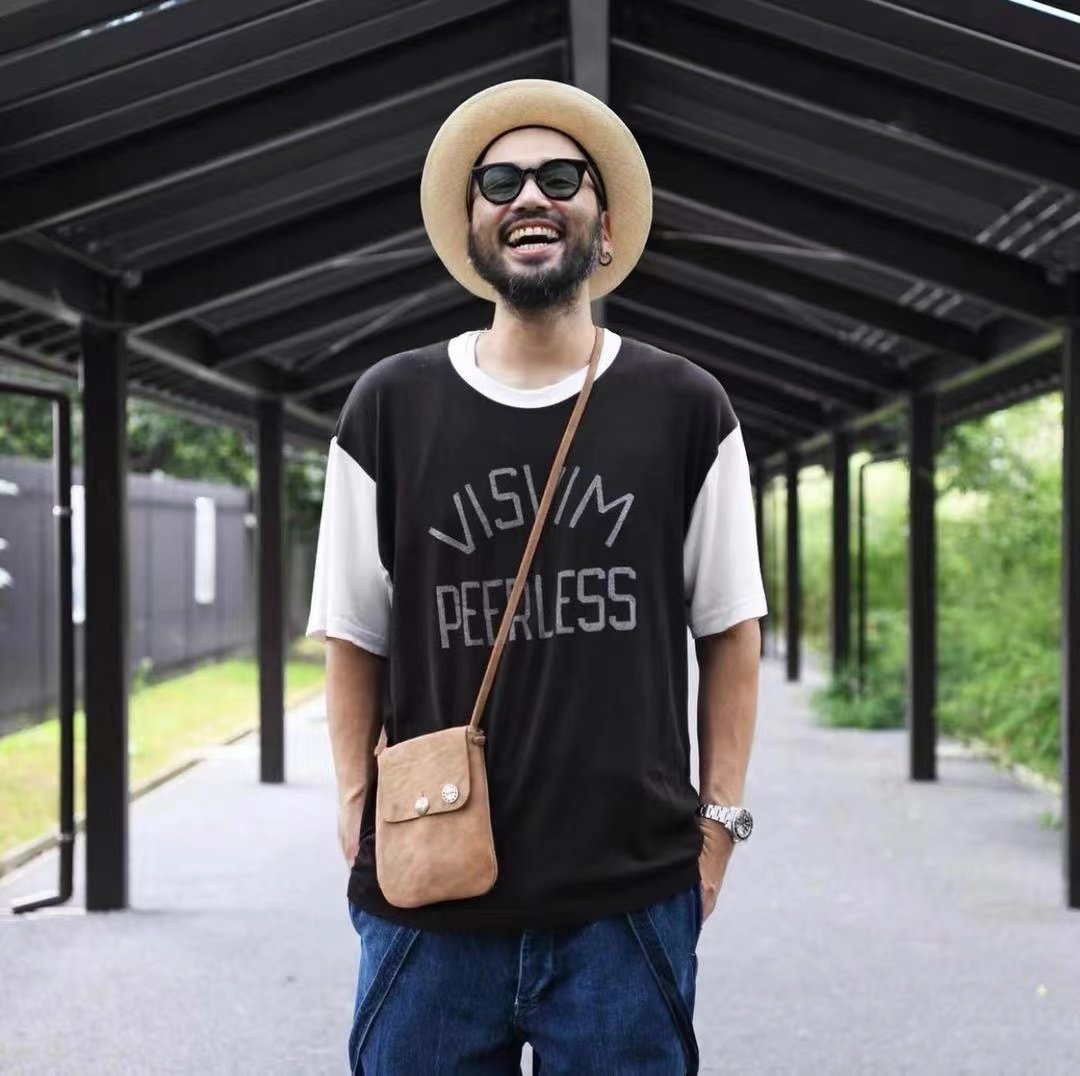 温酒visvim20ss jumbo日系休闲中村拼接印花作旧复古限定短袖t恤