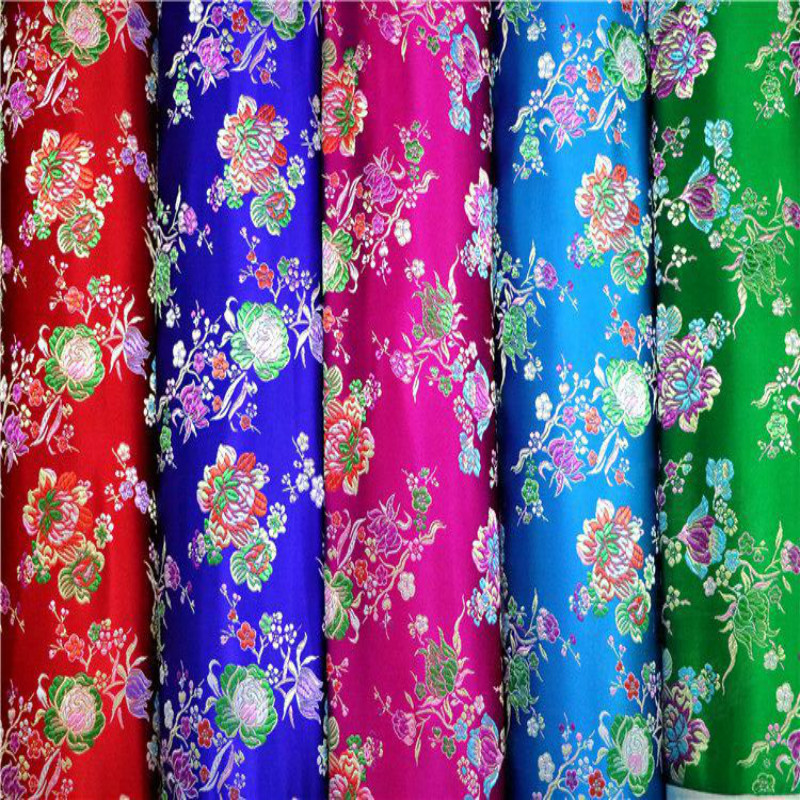 中国风藏式织锦旗袍仿真丝提花七彩小花锦缎面料 手工布艺DIY布料