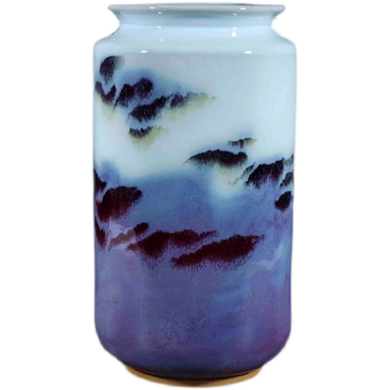 河南禹州钧瓷花瓶古典简约中式陶瓷插花器摆件白色窑变画筒广口i.