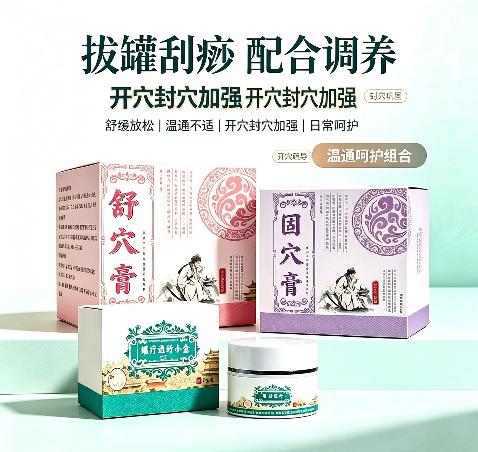 尚赫开穴膏封穴膏大瓶塑型膏大白配合五行能量罐按摩