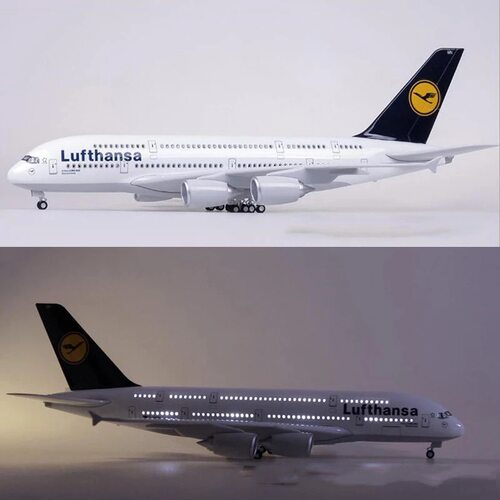 47cm飞机模型A380汉莎航空模型民航客机带轮带灯拼装树脂材料
