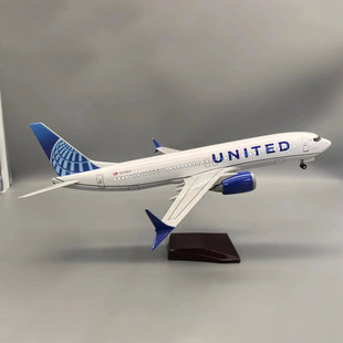 47cm新款B737max美联航飞机模型静态树脂带起落架家居装饰摆件品