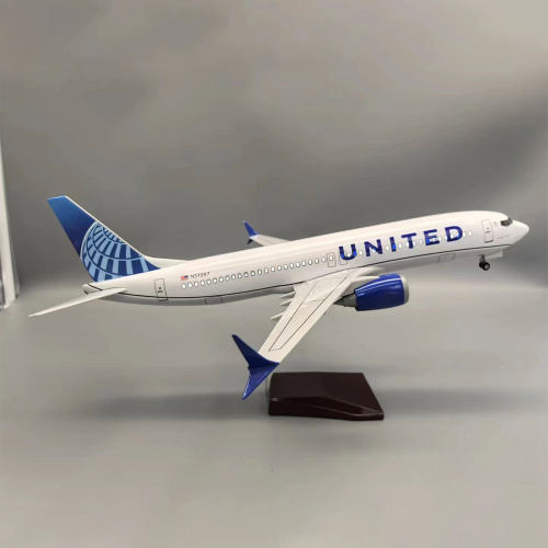 47cm新款B737max美联航飞机模型静态树脂带起落架家居装饰摆件品