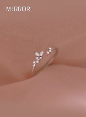 小麋人日系轻奢小众风格设计纯银戒指蝴蝶细款指环关节戒网红饰品