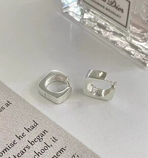 925银拉丝金属耳圈简约ins风女生几何形日常百搭小巧耳饰OL风新款